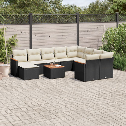 11 pc Garden Sofa Set with Black Polyrattan Cushions