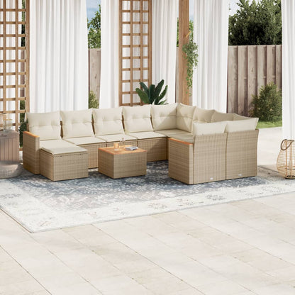 Set Divani da Giardino 11 pz con Cuscini Beige in Polyrattan - homemem39