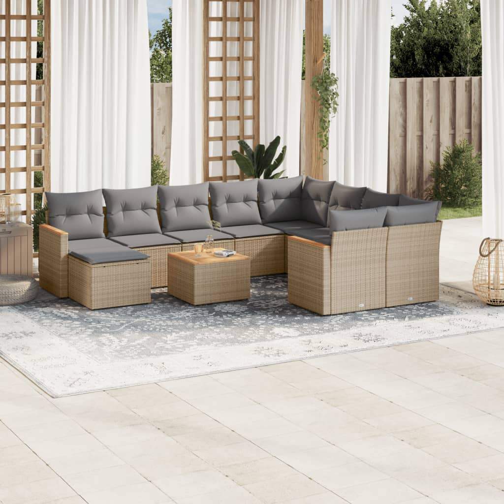 Set Divani da Giardino 11 pz con Cuscini Beige in Polyrattan - homemem39