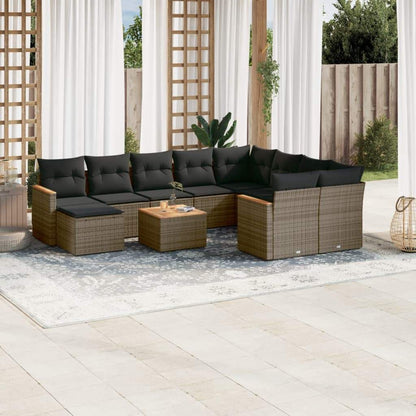 Set Divani da Giardino 11 pz con Cuscini in Polyrattan Grigio - homemem39