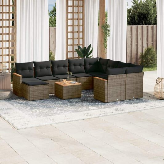 Set Divani da Giardino 11 pz con Cuscini in Polyrattan Grigio - homemem39