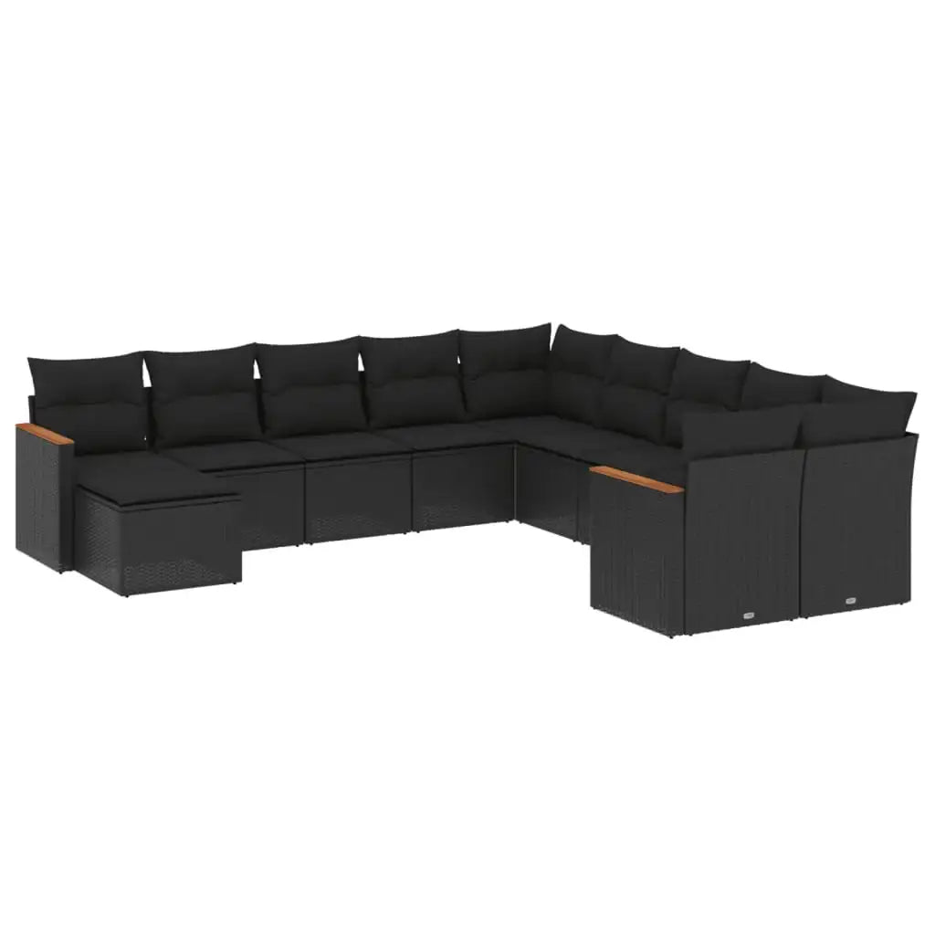 Set Divani da Giardino 11 pz con Cuscini in Polyrattan Nero - homemem39
