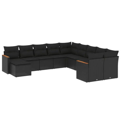 Set Divani da Giardino 11 pz con Cuscini in Polyrattan Nero - homemem39