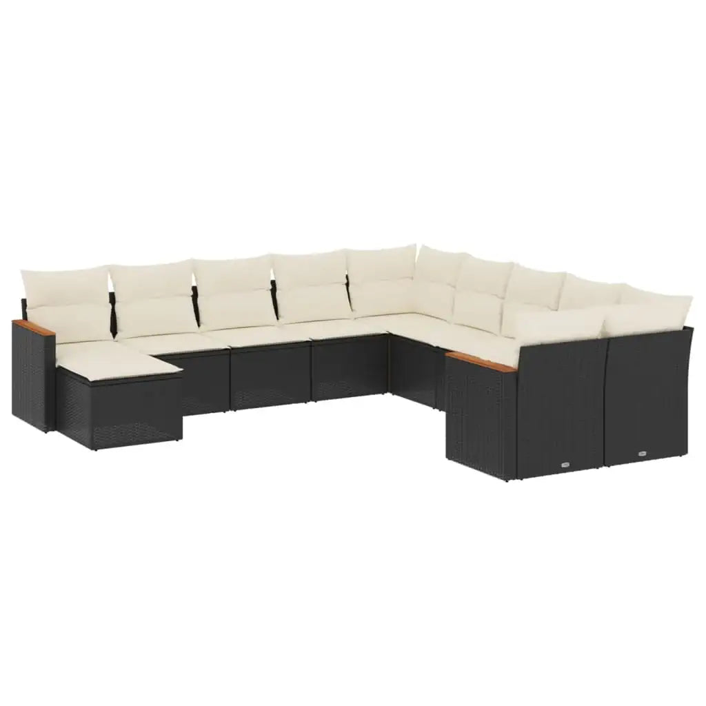 Set Divani da Giardino 11 pz con Cuscini in Polyrattan Nero - homemem39
