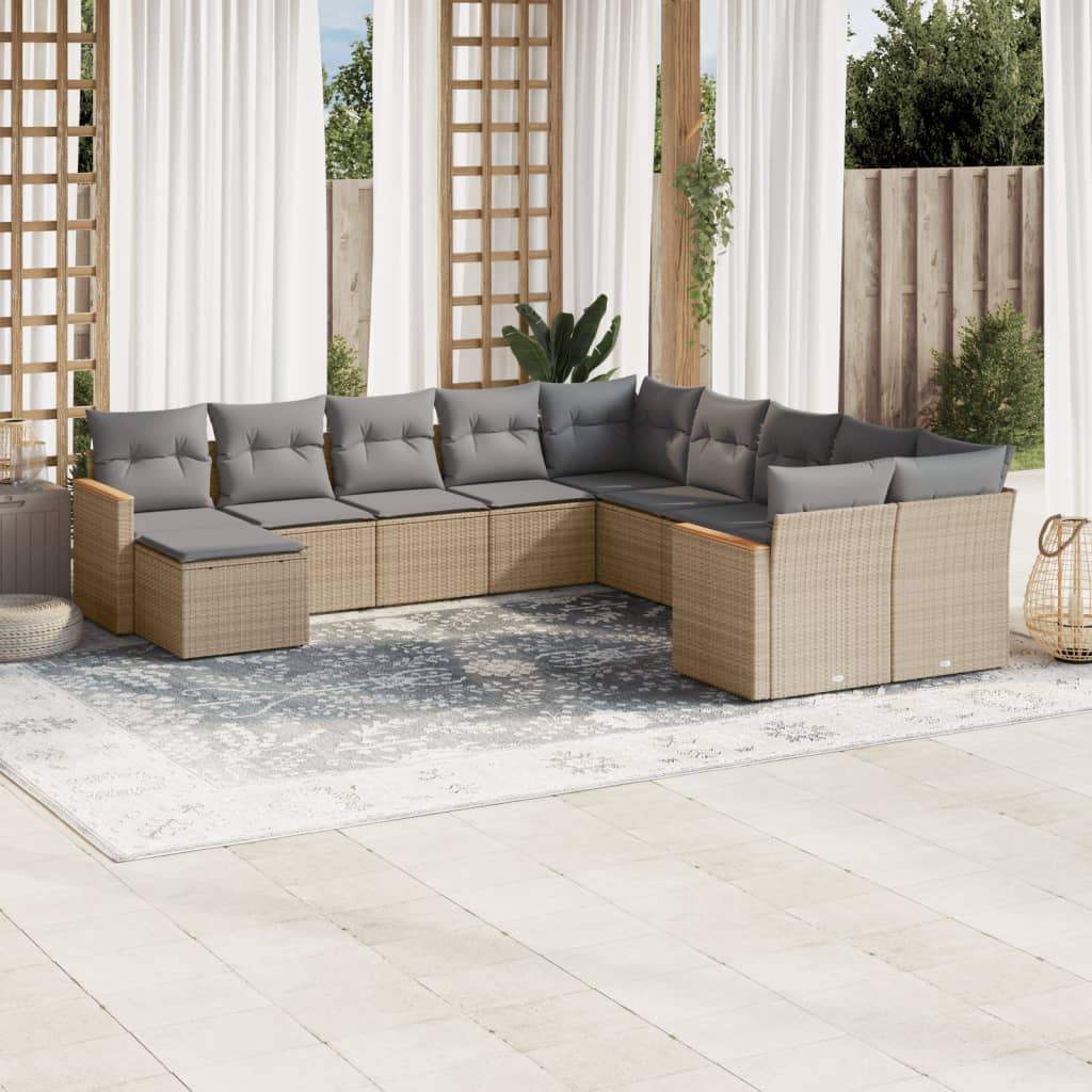 Set Divani da Giardino 11 pz con Cuscini Beige in Polyrattan - homemem39