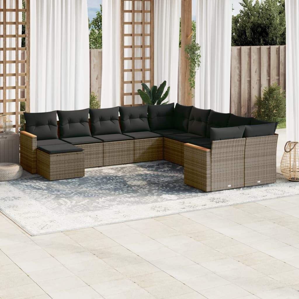 Set Divani da Giardino 11 pz con Cuscini in Polyrattan Grigio - homemem39