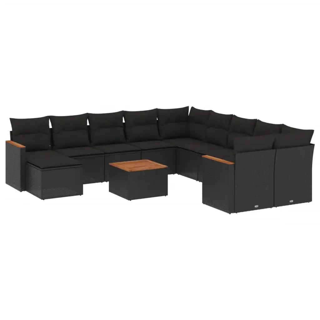 Set Divani da Giardino 12 pz con Cuscini Nero in Polyrattan - homemem39