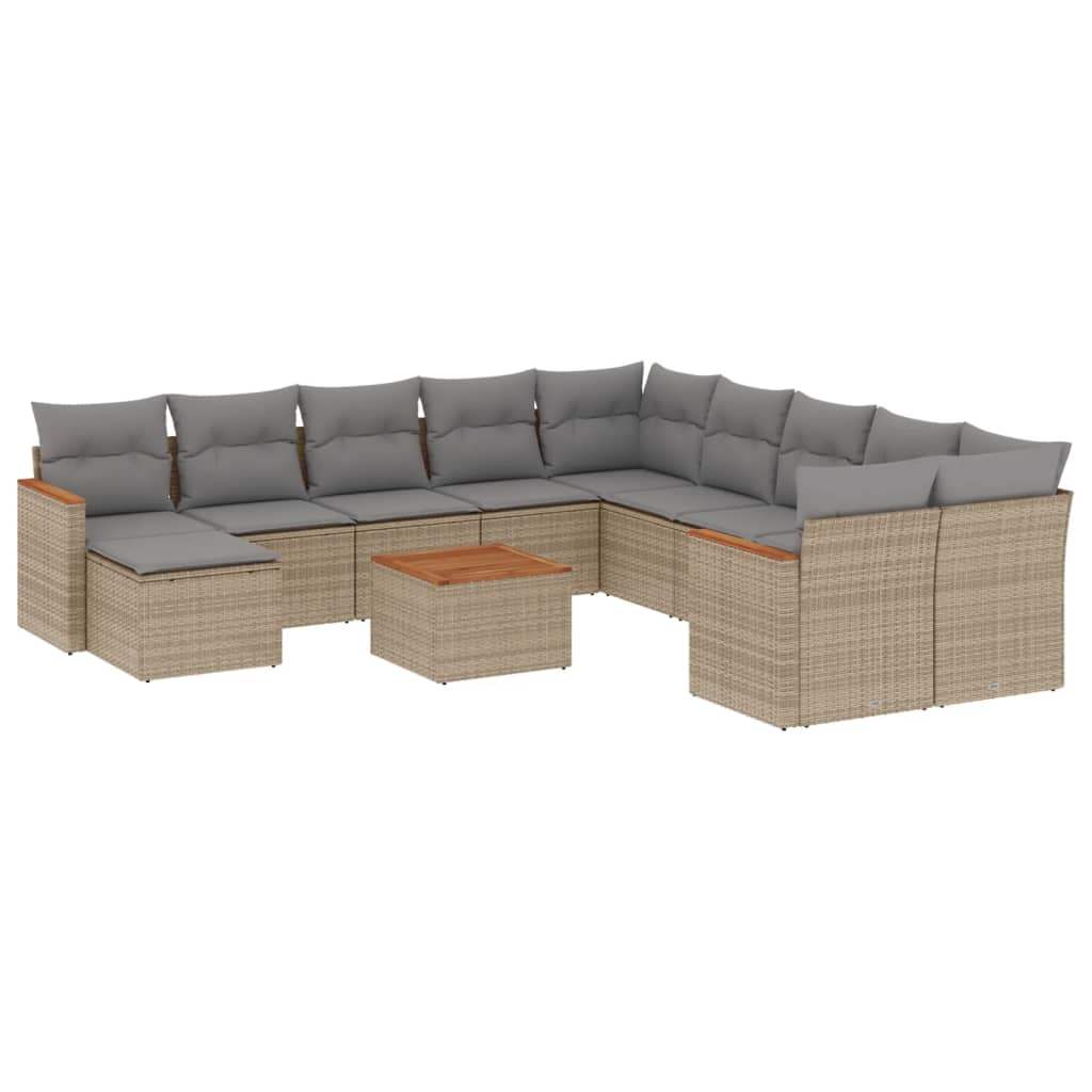 Set Divani da Giardino 12 pz con Cuscini Beige in Polyrattan - homemem39