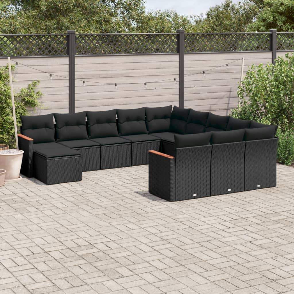 Set Divani da Giardino 12 pz con Cuscini Nero in Polyrattan - homemem39