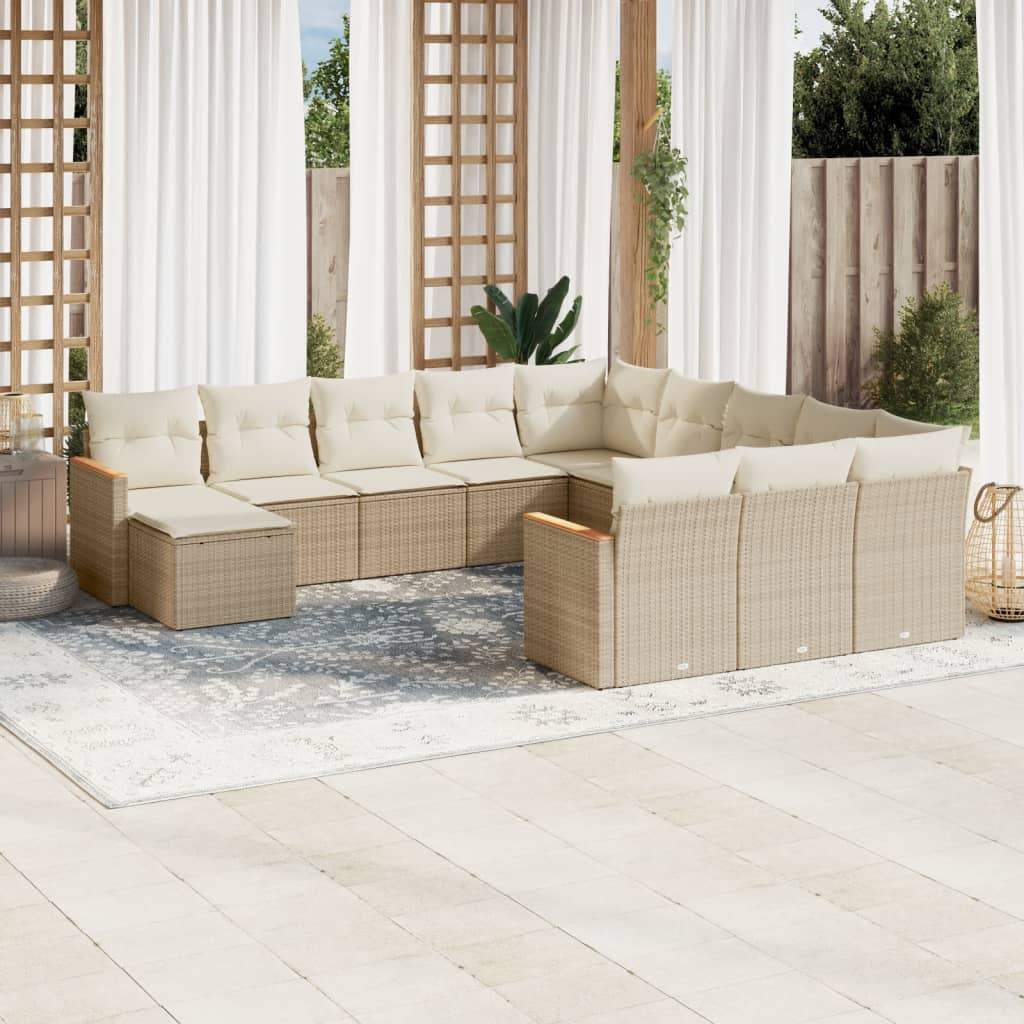 Set Divani da Giardino 12 pz con Cuscini Beige in Polyrattan - homemem39