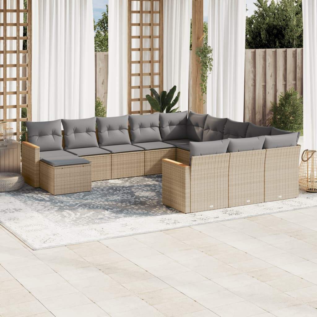 Set Divani da Giardino 12 pz con Cuscini Beige in Polyrattan - homemem39