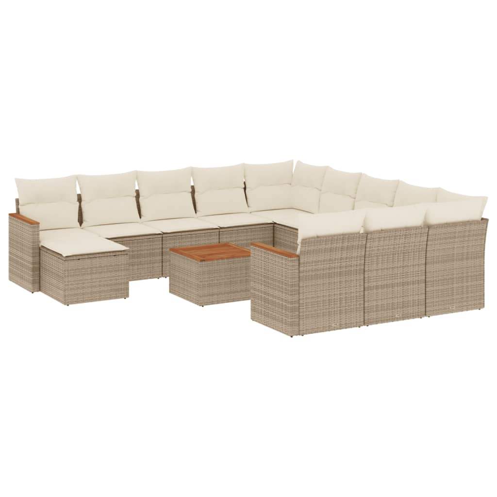 Set Divano da Giardino 13 pz con Cuscini Beige in Polyrattan - homemem39