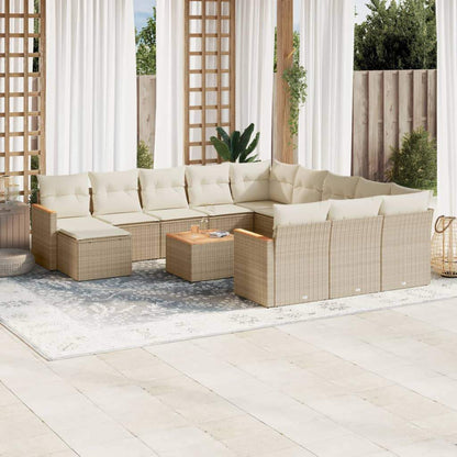 Set Divano da Giardino 13 pz con Cuscini Beige in Polyrattan - homemem39
