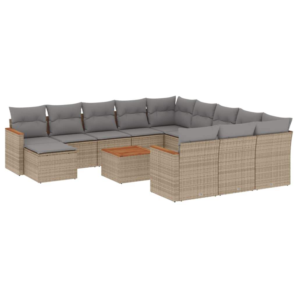 Set Divano da Giardino 13 pz con Cuscini Beige in Polyrattan - homemem39