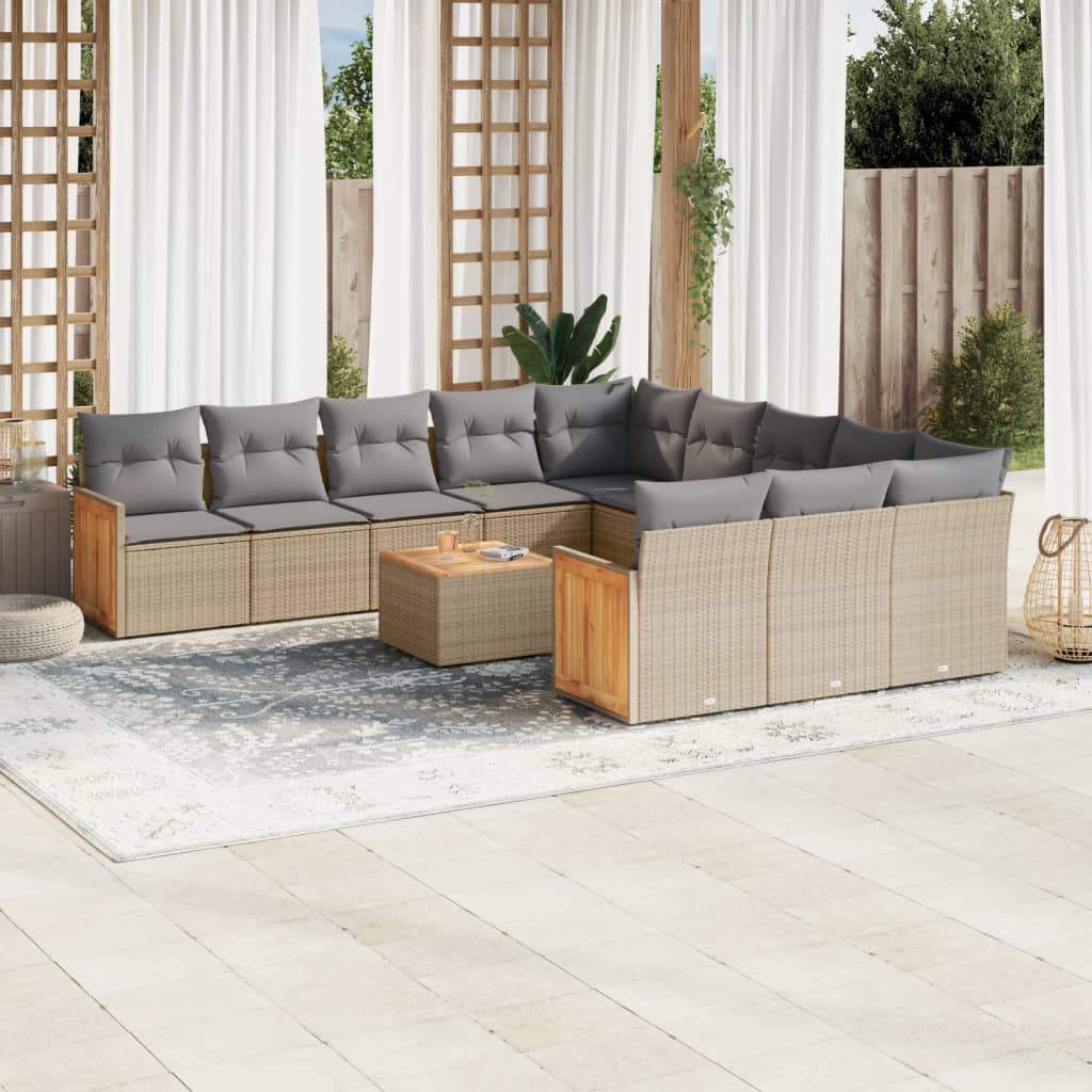 Set Divano da Giardino 13 pz con Cuscini Beige in Polyrattan - homemem39