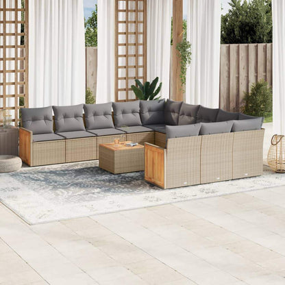 Set Divano da Giardino 13 pz con Cuscini Beige in Polyrattan - homemem39