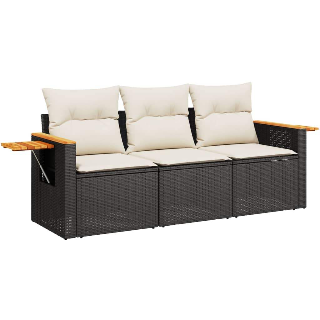 Set Divani da Giardino 3 pz con Cuscini in Polyrattan Nero - homemem39