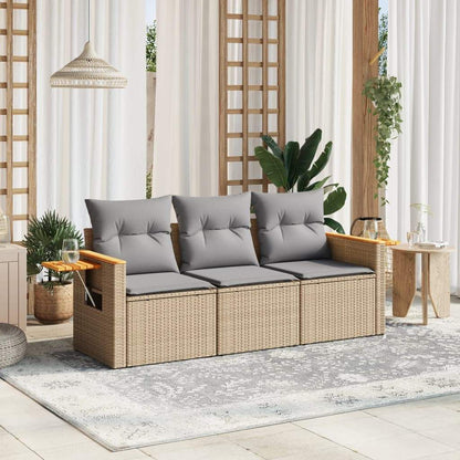 Set Divano da Giardino 3 pz con Cuscini Beige in Polyrattan - homemem39