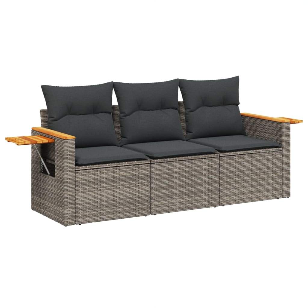 Set Divani da Giardino 3 pz con Cuscini Grigio in Polyrattan - homemem39