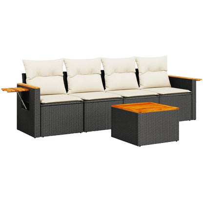 5-piece Garden Sofa Set with Black Polyrattan Cushions