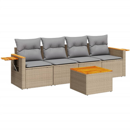 Set Divano da Giardino 5 pz con Cuscini Beige in Polyrattan