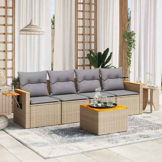 Set Divano da Giardino 5 pz con Cuscini Beige in Polyrattan - homemem39