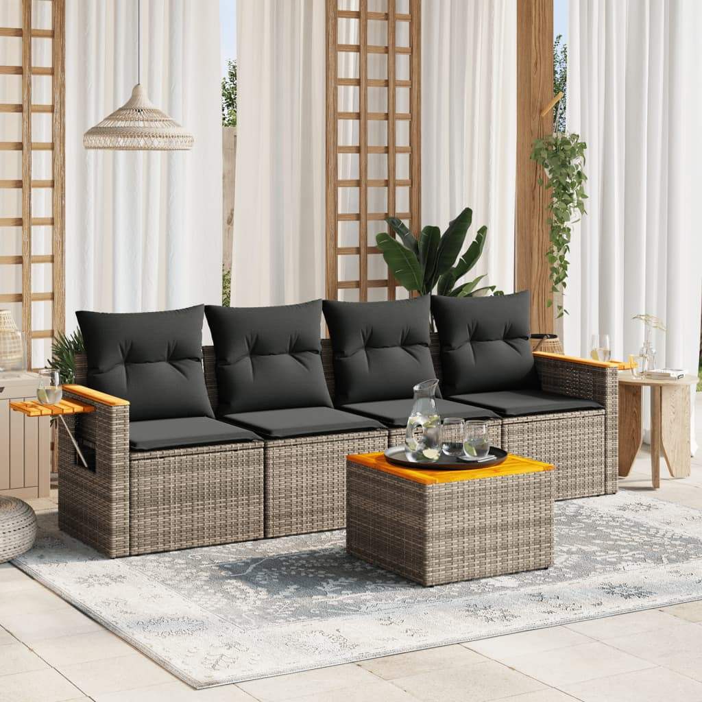 Set Divano da Giardino 5 pz con Cuscini Grigio in Polyrattan - homemem39
