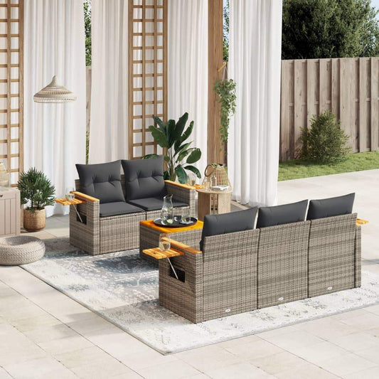 Set Divano da Giardino 6 pz con Cuscini Grigio in Polyrattan - homemem39