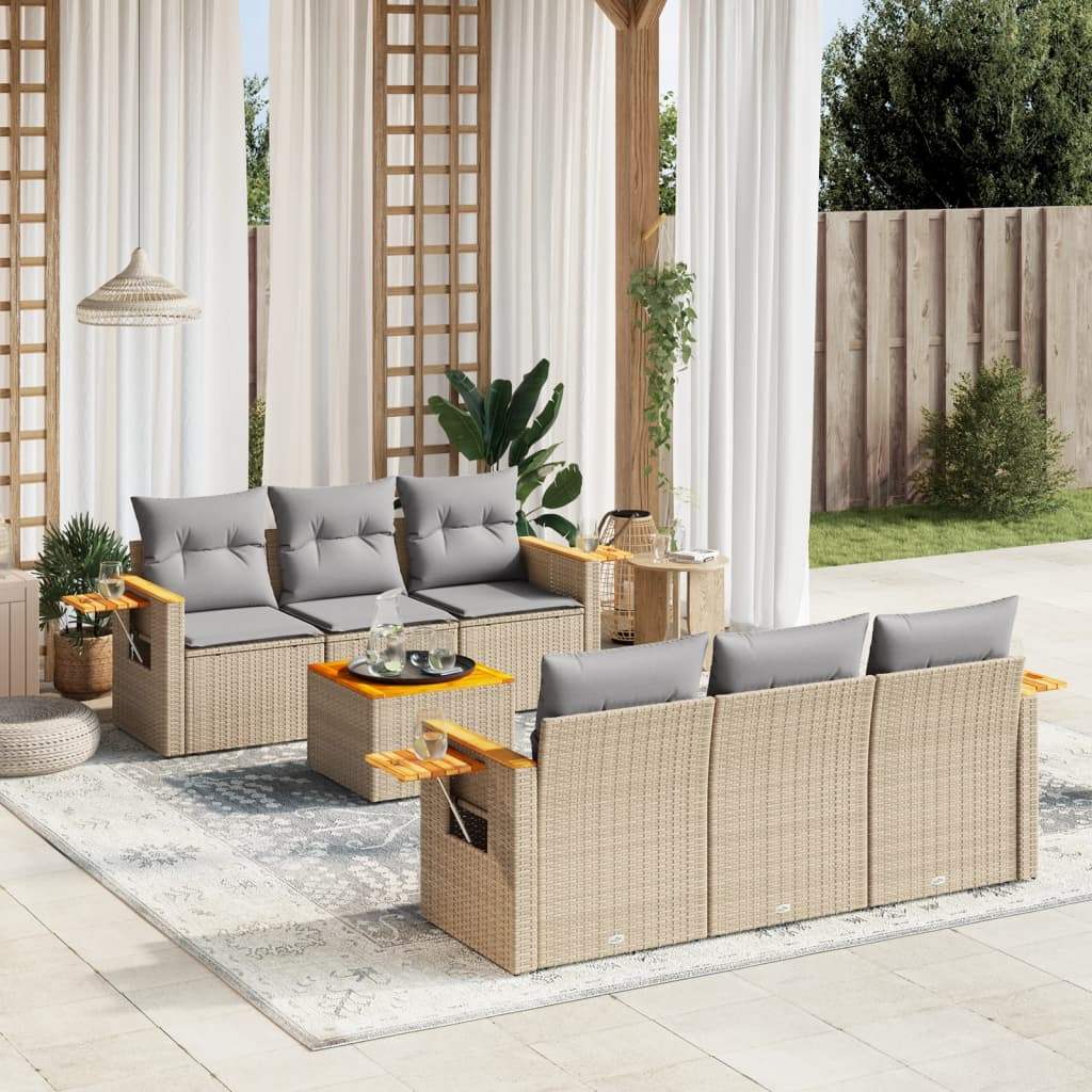 Set Divani da Giardino 7 pz con Cuscini Beige in Polyrattan - homemem39