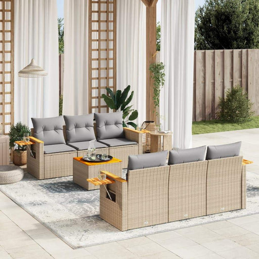 Set Divani da Giardino 7 pz con Cuscini Beige in Polyrattan - homemem39