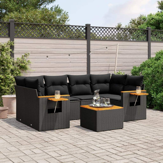 Set Divani da Giardino con Cuscini 7pz Nero Polyrattan - homemem39