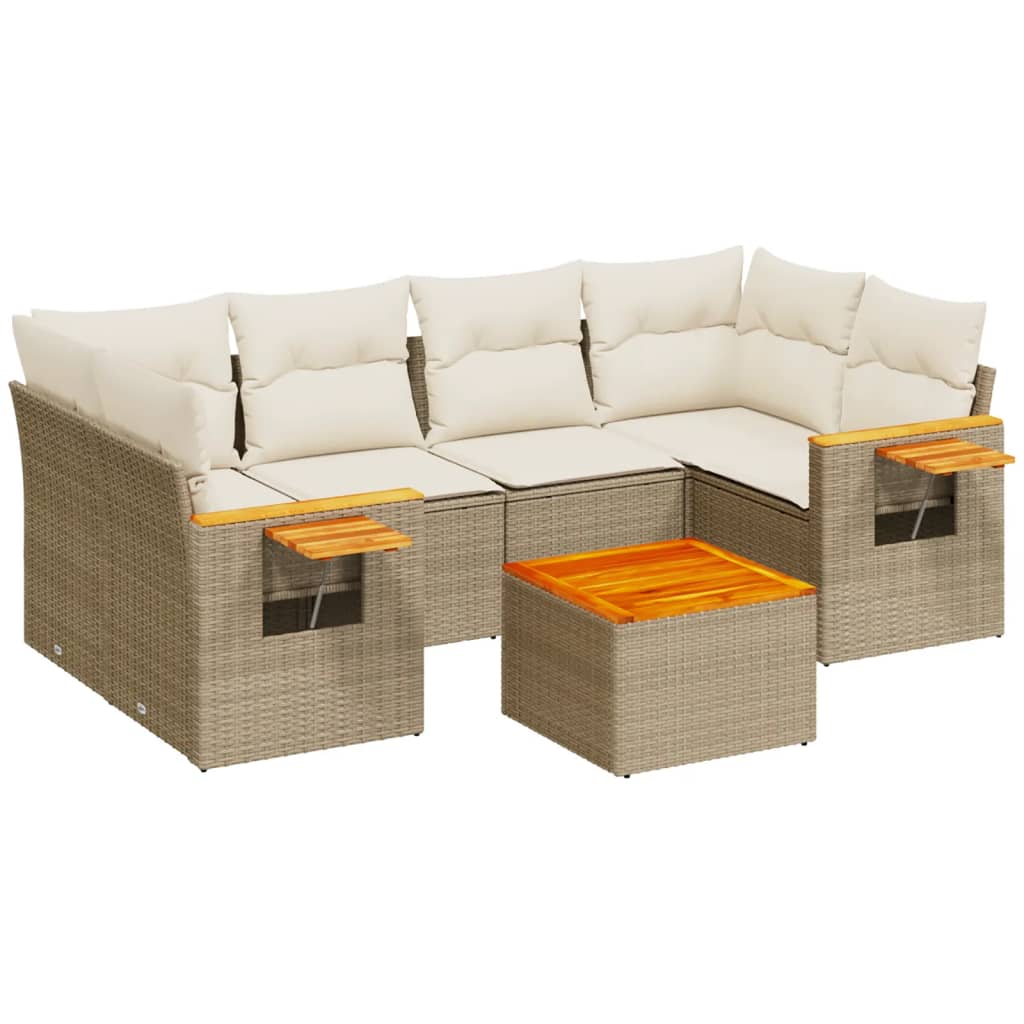Set Divani da Giardino 7 pz con Cuscini Beige in Polyrattan | homemem39