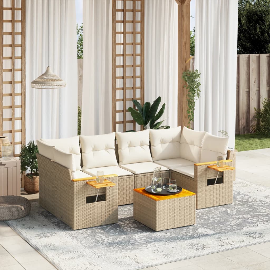 Set Divani da Giardino 7 pz con Cuscini Beige in Polyrattan | homemem39