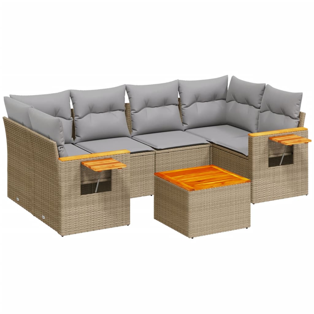 Set Divani da Giardino 7 pz con Cuscini Beige in Polyrattan
