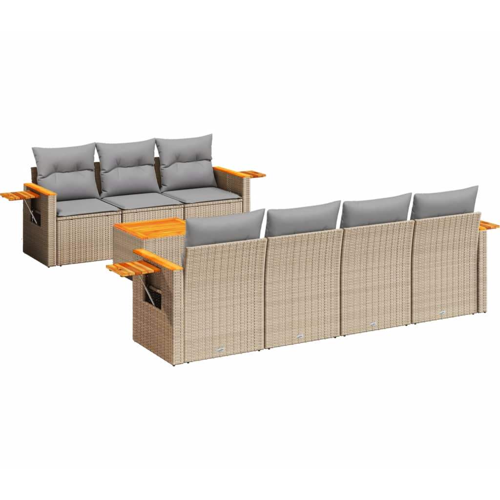 Set Divano da Giardino 8 pz con Cuscini Beige in Polyrattan - homemem39