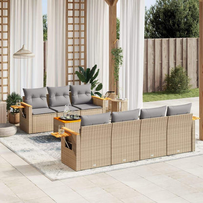 Set Divano da Giardino 8 pz con Cuscini Beige in Polyrattan - homemem39