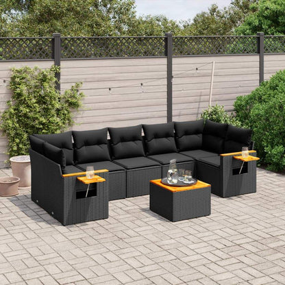 Set Divani da Giardino con Cuscini 8 pz Nero in Polyrattan - homemem39