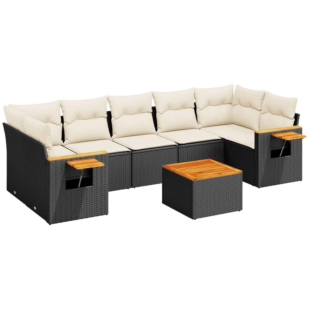 Set Divani da Giardino con Cuscini 8 pz Nero in Polyrattan - homemem39