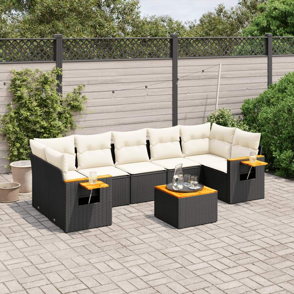 Set Divani da Giardino con Cuscini 8 pz Nero in Polyrattan - homemem39