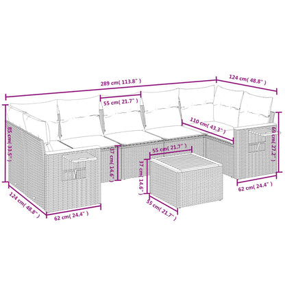 Set Divano da Giardino 8 pz con Cuscini Beige in Polyrattan