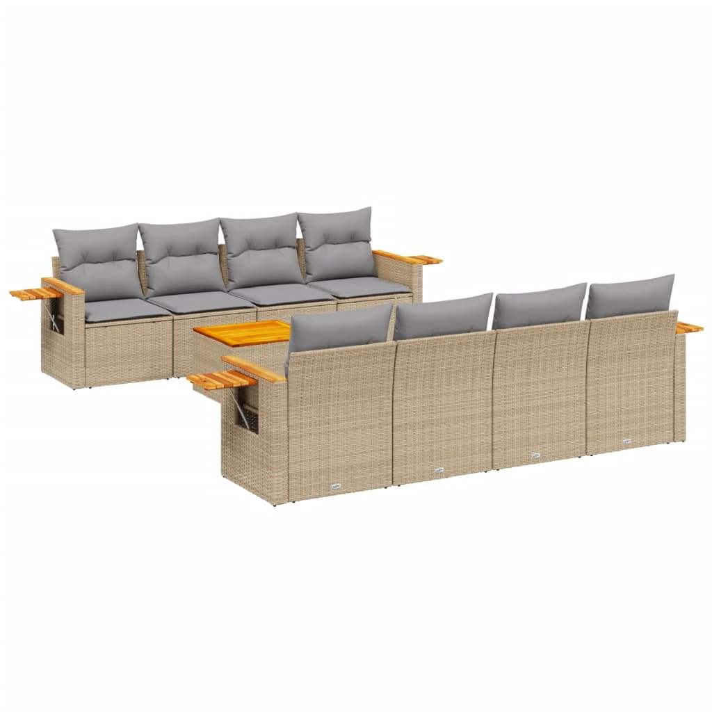 Set Divano da Giardino 9 pz con Cuscini Beige in Polyrattan - homemem39