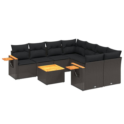 Set Divani da Giardino 9 pz con Cuscini Nero in Polyrattan