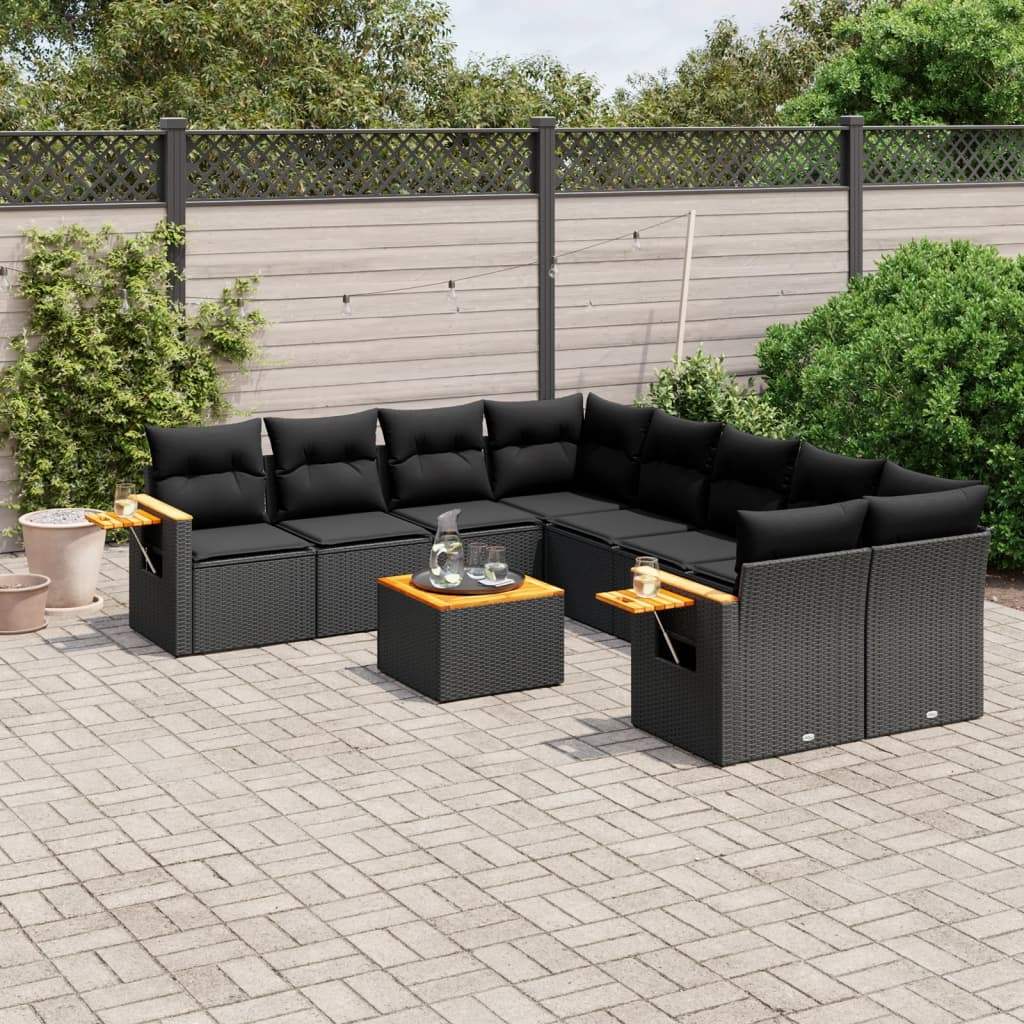 Set Divani da Giardino 9 pz con Cuscini Nero in Polyrattan - homemem39