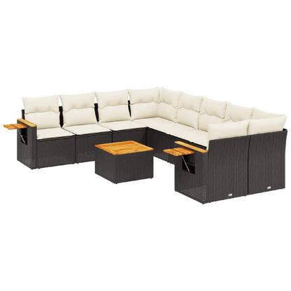 Set Divani da Giardino 9 pz con Cuscini Nero in Polyrattan - homemem39