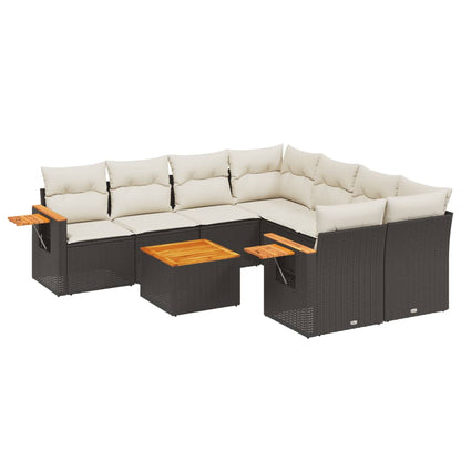 Set Divani da Giardino 9 pz con Cuscini Nero in Polyrattan
