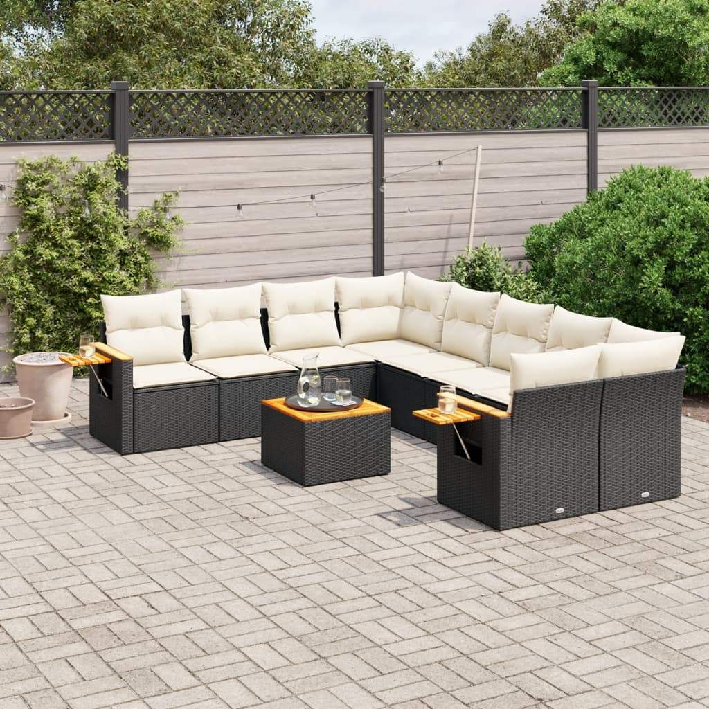 Set Divani da Giardino 9 pz con Cuscini Nero in Polyrattan - homemem39