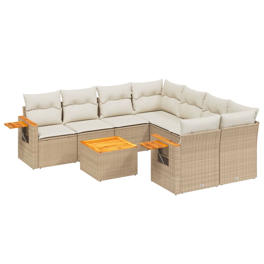 Set Divano da Giardino 9 pz con Cuscini Beige in Polyrattan