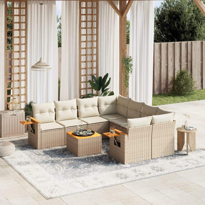 Set Divano da Giardino 9 pz con Cuscini Beige in Polyrattan - homemem39