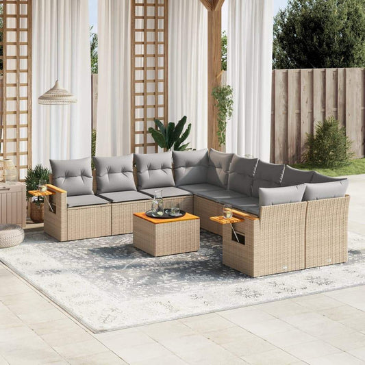 Set Divano da Giardino 9 pz con Cuscini Beige in Polyrattan - homemem39
