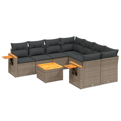 Set Divano da Giardino 9 pz con Cuscini Grigio in Polyrattan